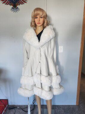#782 Faux leather/faux fur coat,